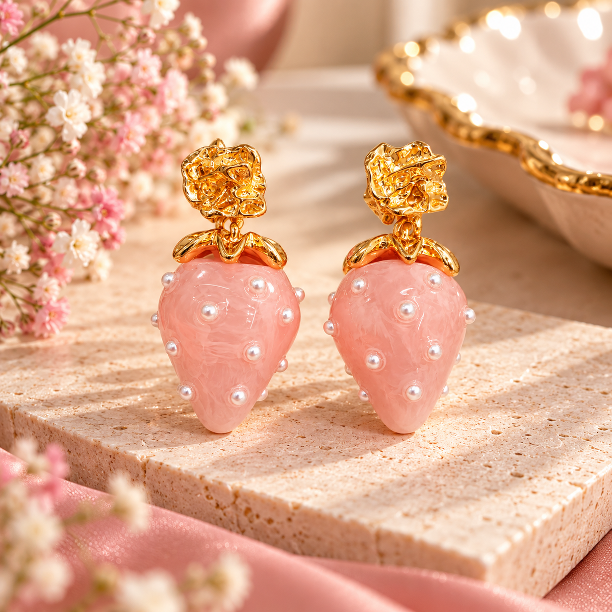 Pink Strawberry Earrings