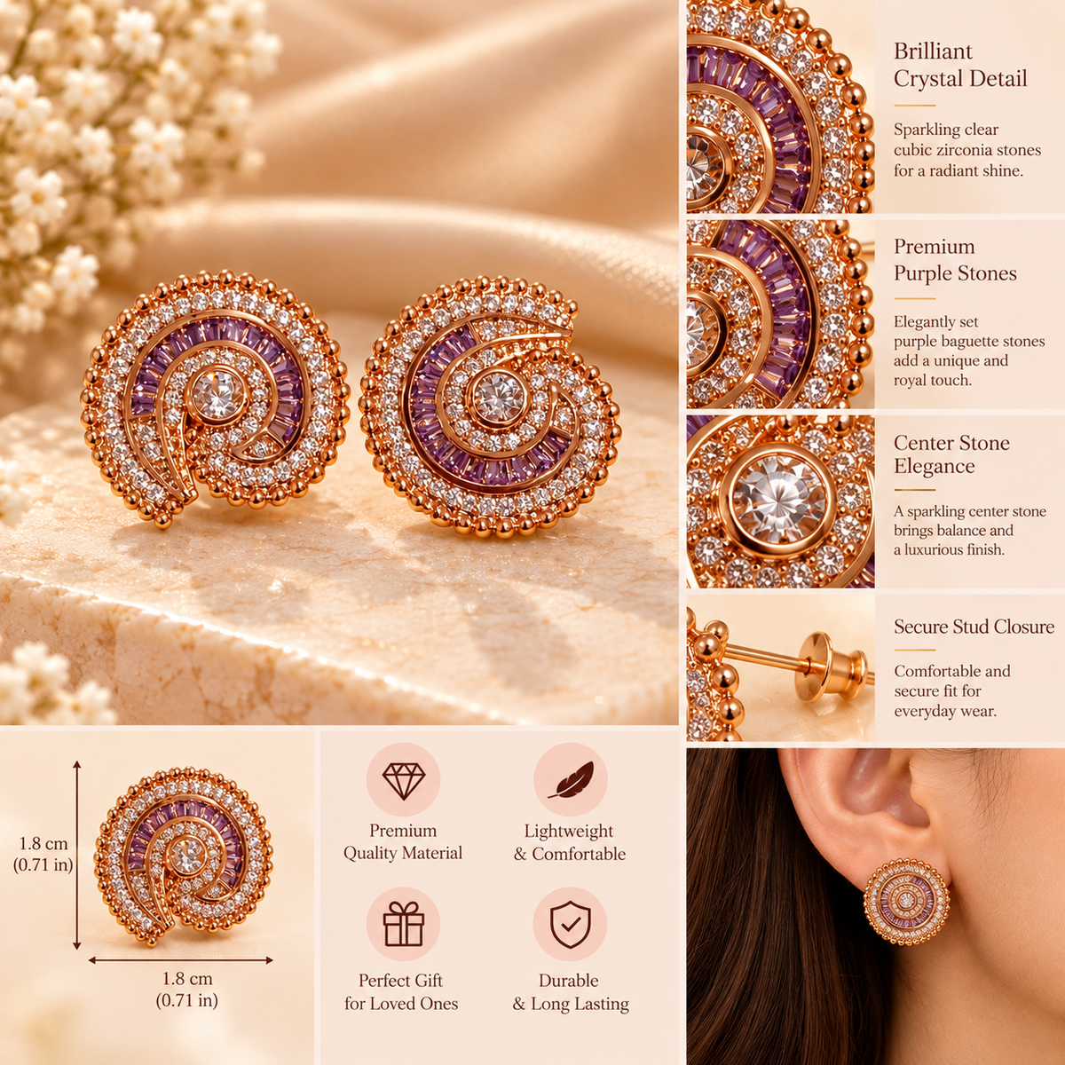 Snail Love Crystal Stud Earrings