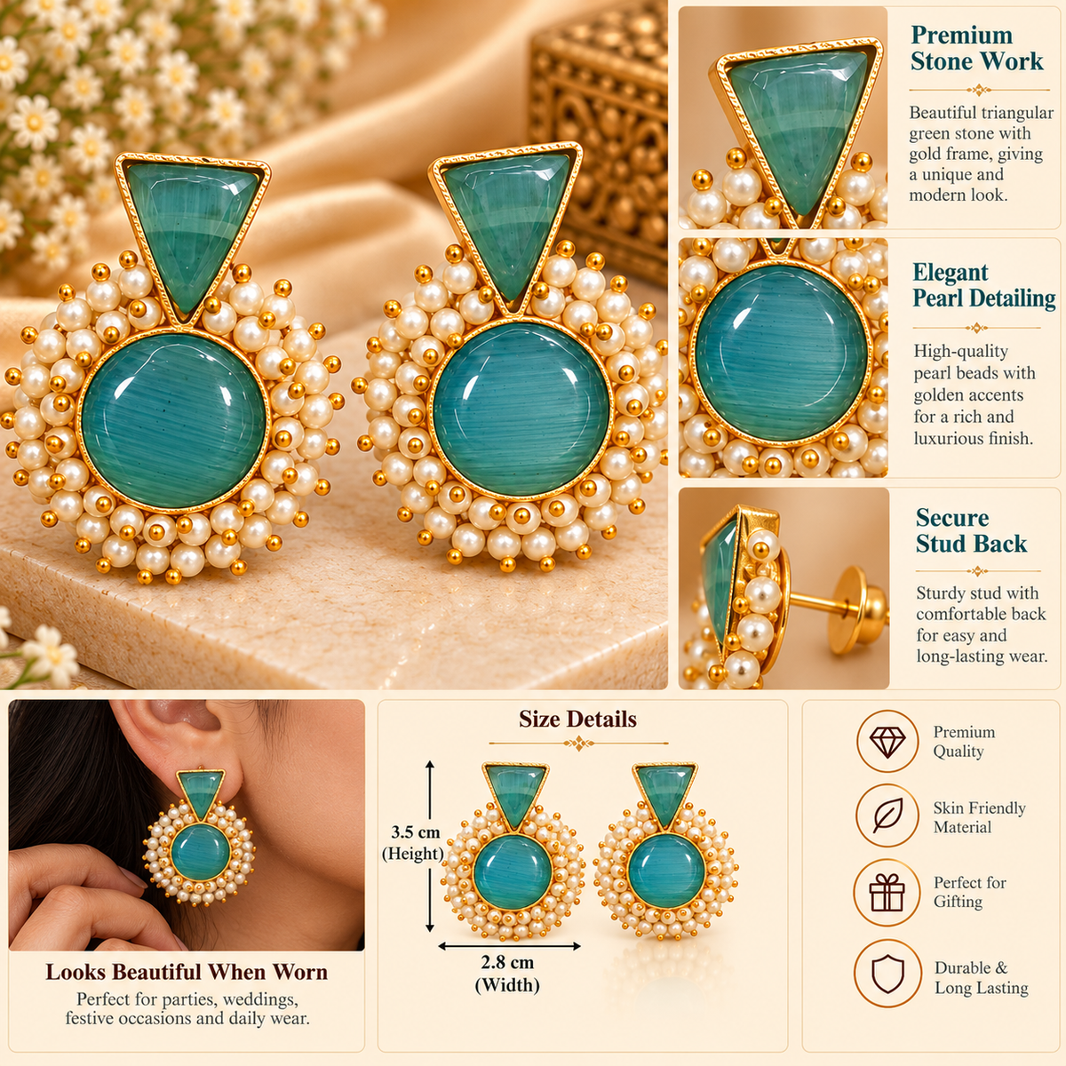 Ocean Bloom Elegant Statement Drop Earrings