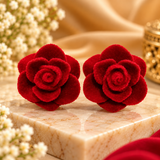 Velvet Rose Flower Stud Earrings